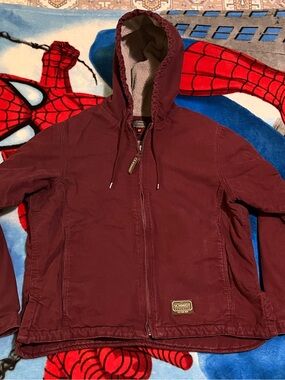 Schmidt Jacket Burgundy Womens  M Workwear Canvas Hoodie Fleece Lined Full Zip